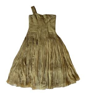 Elie Tahari Women's Yellow Midi Dress Size 10  Goldenrod 100% Silk Cocktail